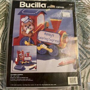 Bucilla Coloring Express Train Bear Crayons Christmas‎ Plastic Canvas Kit 6119
